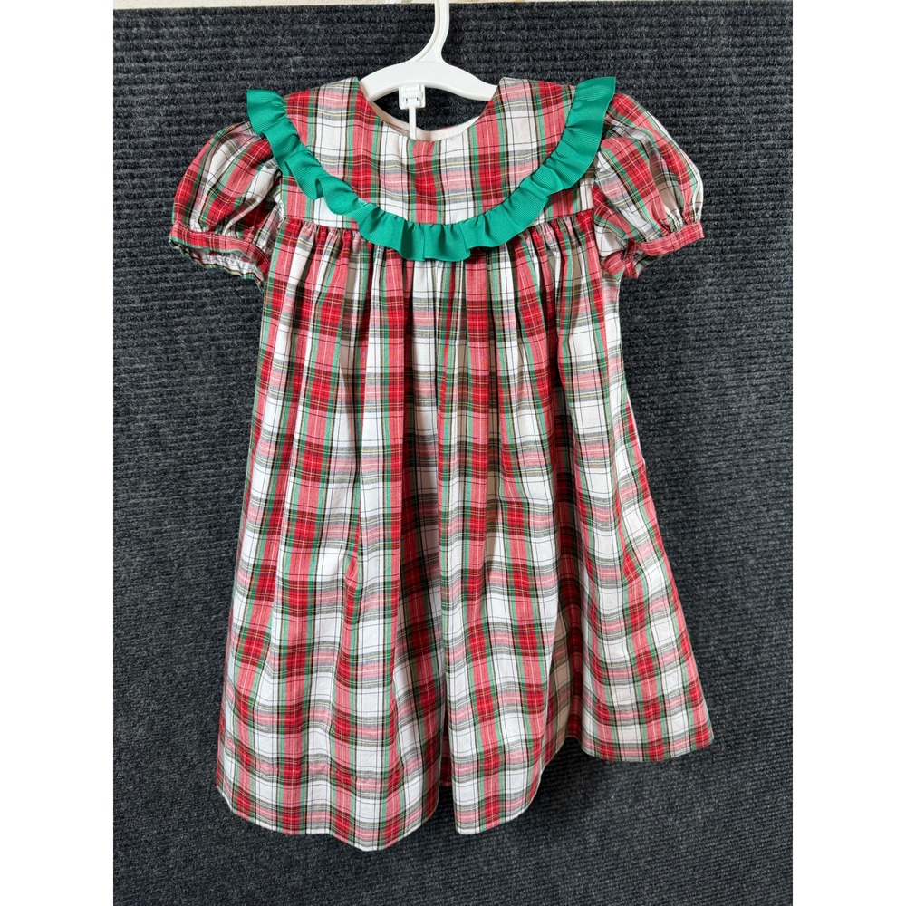 Bailey Boys Classics Girls 4T Red Green Tartan Holiday Dress Ruffle Collar USA